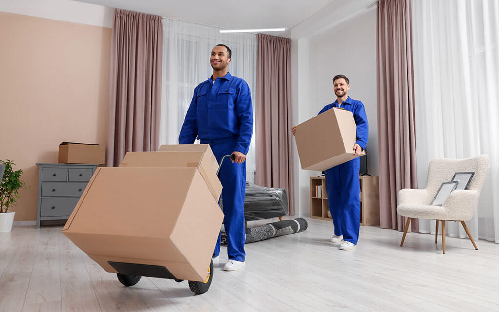 MovePlus packing area with organized moving boxes