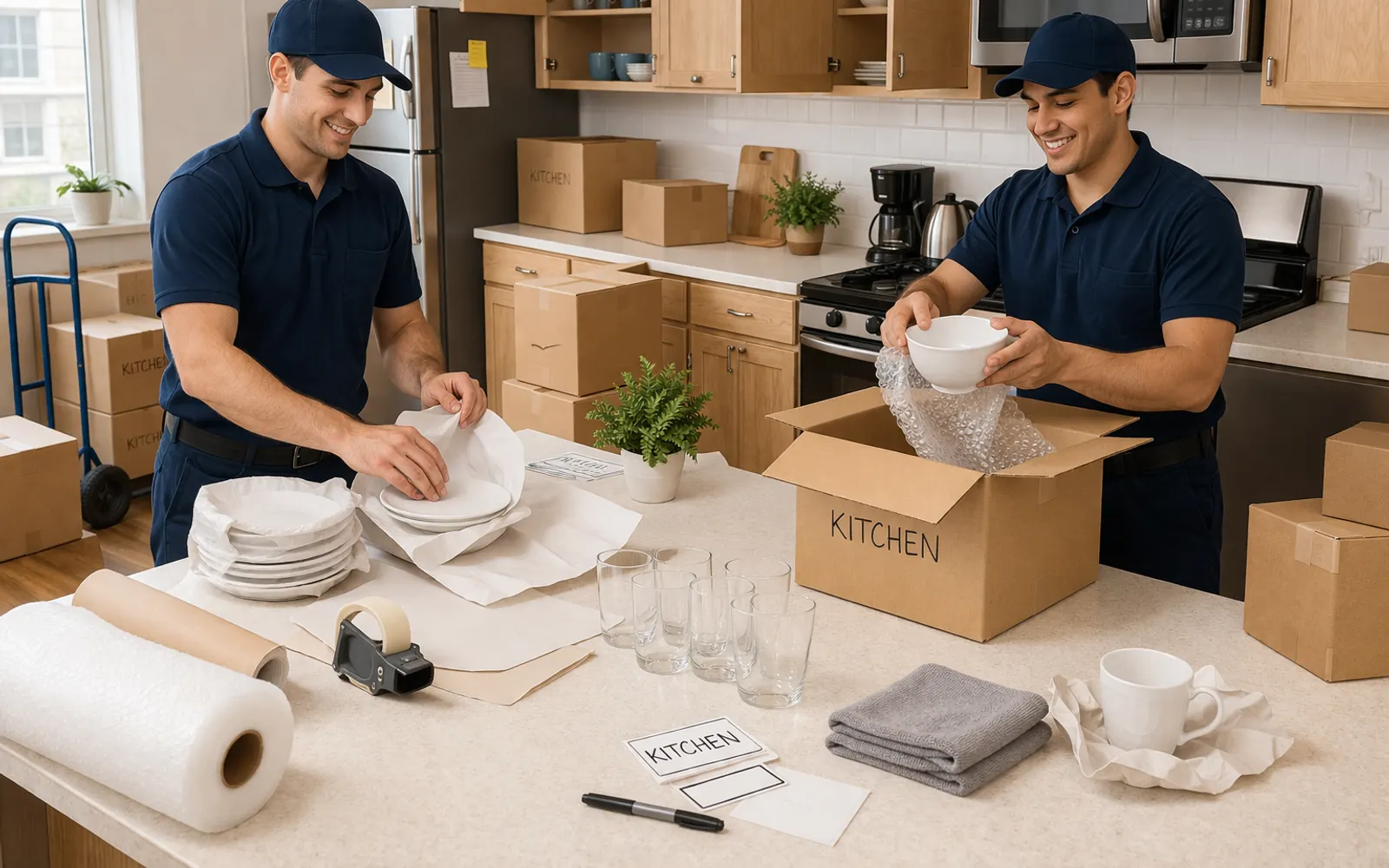 MovePlus packing support with carefully prepared moving boxes