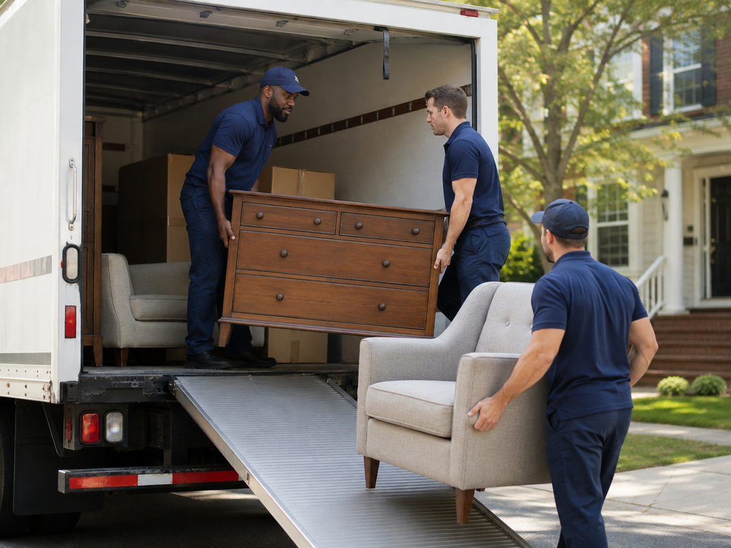 MovePlus movers carefully handling furniture during a move